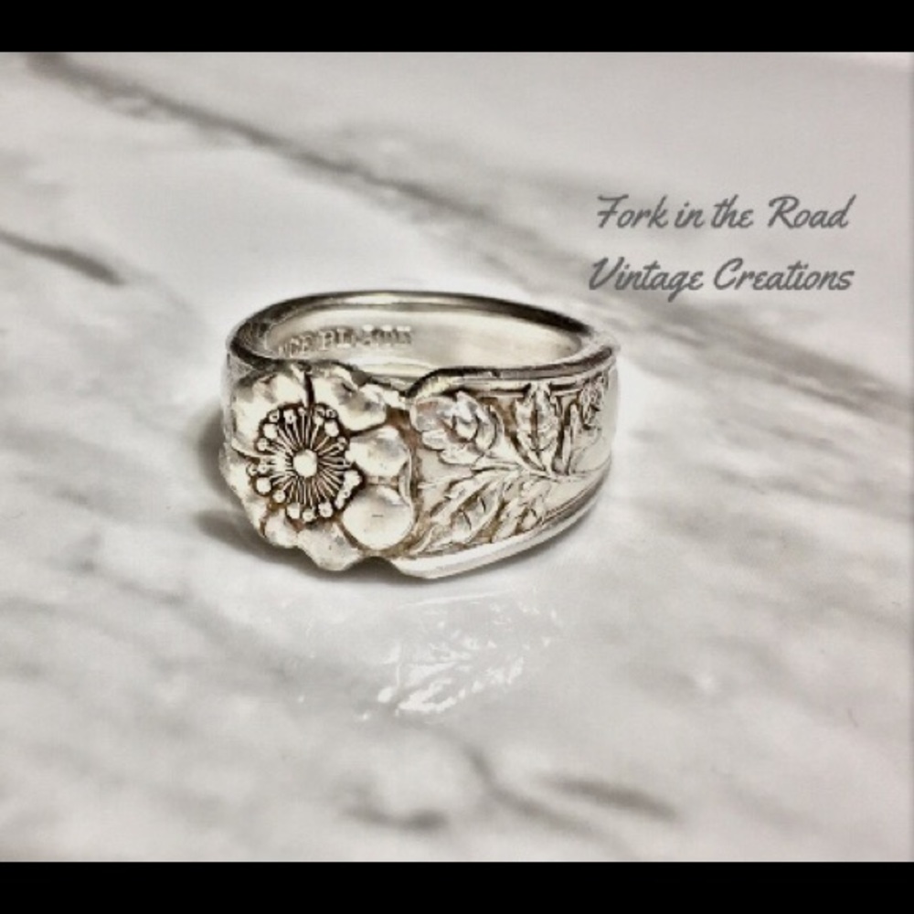 Sterling Silver Plate Spoon Ring Vintage Floral - Picture 8 of 8